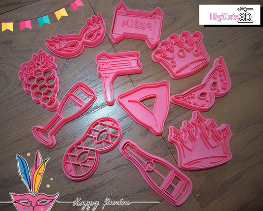 11 Plastic Cookie Cutter of Purim Festivity 3D printed - for cookie dough -