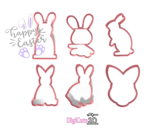 6 Plastic Cookie Cutters of Easter Rabbits -  Easter theme - 3D printed for cookie dough -
