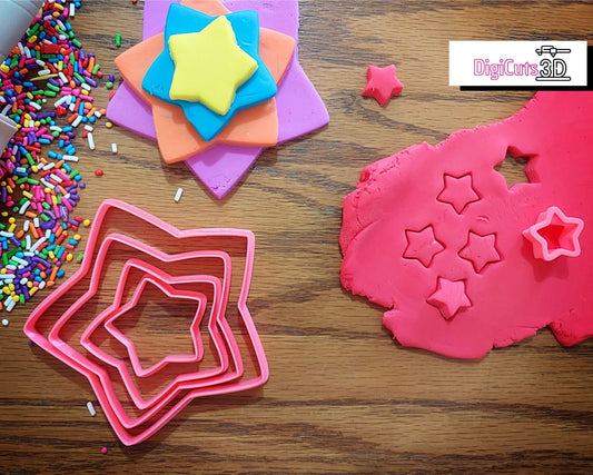 Easy Shapes - Set of 5 Sizes Stars Plastic Cutters  - 3D printed for cookie dough -